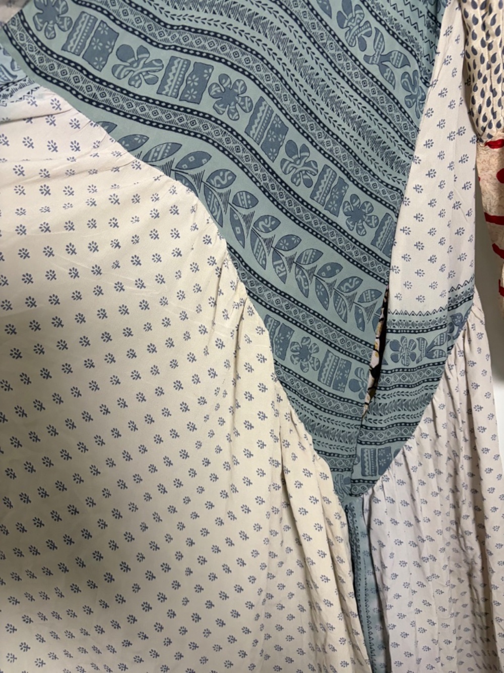 Kantha Bae Evermore Kimono Cream Blue Mixed Print Crepe Sari Long Duster - Picture 5 of 6